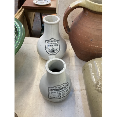 333 - A collection of 19th century and later ceramics to include Maw's improved inhaler, Lovatts Langley s... 