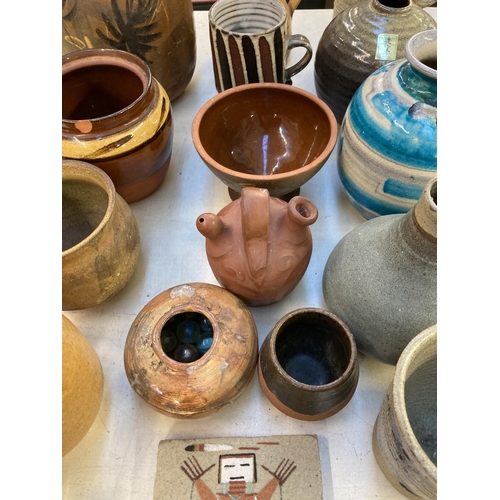 334 - A collection of 20th century ceramics to include Chinese Yixing clay teapot, studio pottery bottle n... 