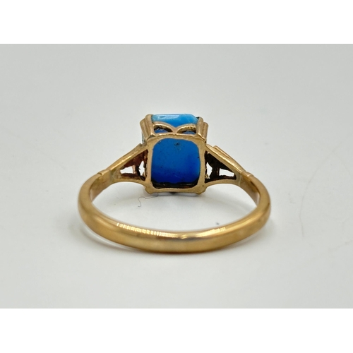 2072 - An antique 9ct gold turquoise solitaire ring, size T - approx. gross weight 3.3g