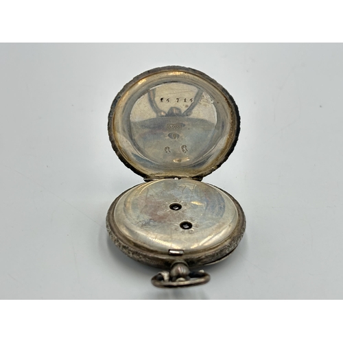 2079 - A Victorian .935 silver cased key wind ladies pocket watch with enamel face - approx. gross weight 4... 