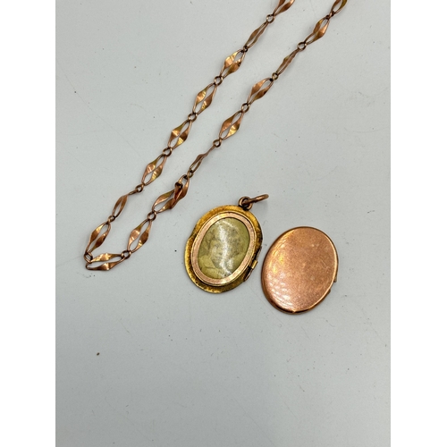 2101A - A hallmarked Chester 9ct gold locket with yellow metal chain necklace - approx. weight of locket 4.5... 