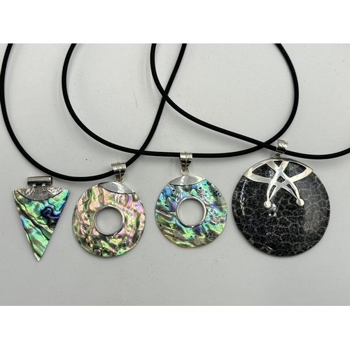 2101G - Four cased .925 silver pendant necklaces to include three abalone shell etc.