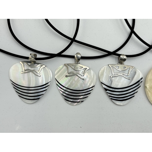 2101H - Six cased .925 silver mother of pearl pendant necklaces