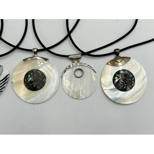 2101H - Six cased .925 silver mother of pearl pendant necklaces