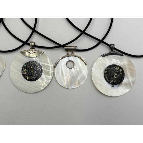 2101H - Six cased .925 silver mother of pearl pendant necklaces