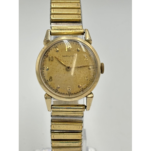 2130 - A mid 20th century Hamilton 10k gold filled manual wind men's wristwatch