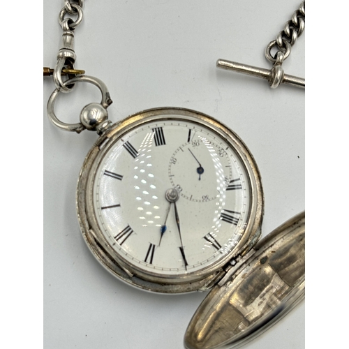 2134 - A hallmarked London silver full hunter key wind pocket watch, dated 1916 with hallmarked silver Albe... 