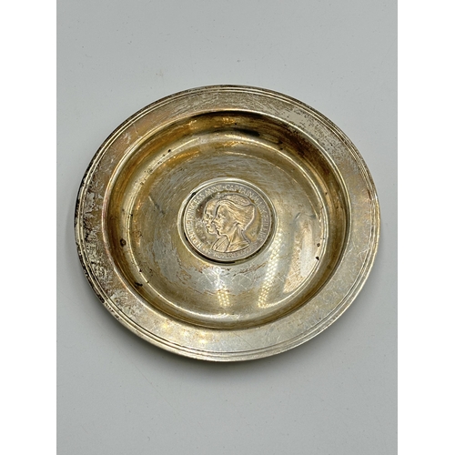 2150 - A hallmarked London silver trinket dish with central inset 'H. R. H. The Princess Anne & Captain Mar... 