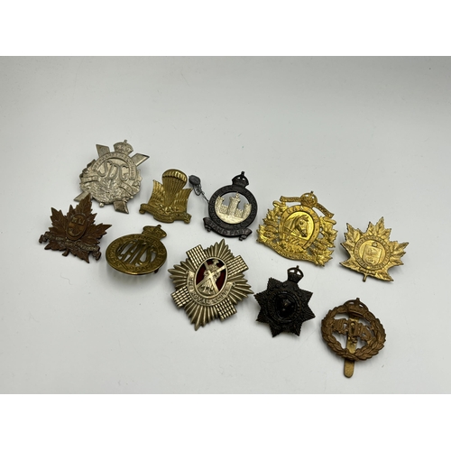 2289 - Ten military cap badges to include Canadian Garrison Battalion, Canadian Parachute Corps etc.