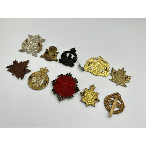 2289 - Ten military cap badges to include Canadian Garrison Battalion, Canadian Parachute Corps etc.