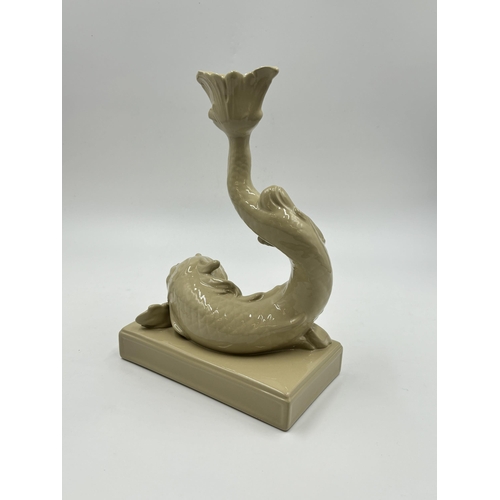 285 - A Wedgwood Drabware dolphin candlestick - approx. 24cm high