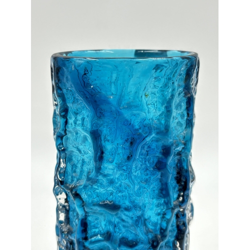 302 - A 1960s Whitefriars kingfisher blue glass bark vase designed by Geoffrey Baxter - approx. 19cm high