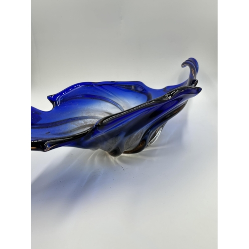 307 - A mid 20th century Murano blue art glass centrepiece bowl - approx. 62cm long