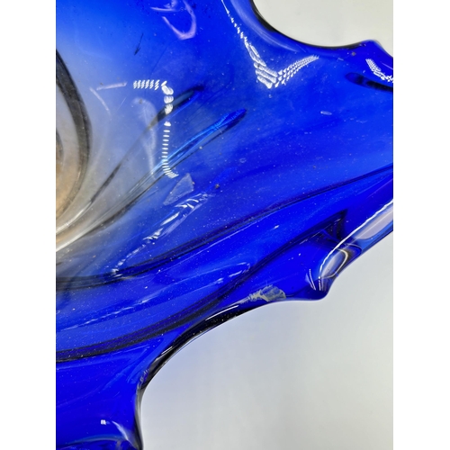 307 - A mid 20th century Murano blue art glass centrepiece bowl - approx. 62cm long