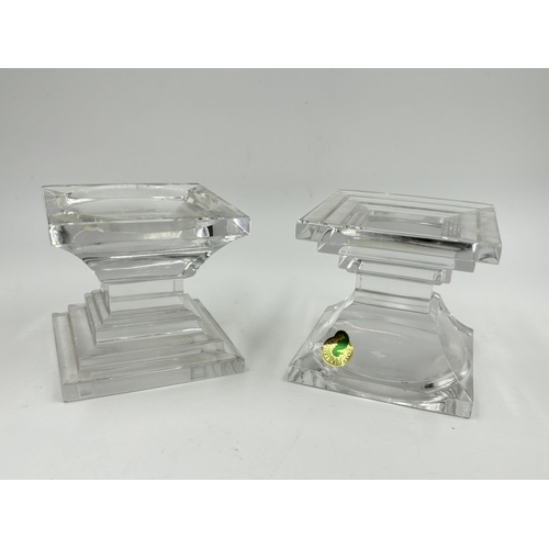 310 - Three pieces of glassware, two Waterford Crystal Metropolitan candleholders - approx. 9cm high and o... 