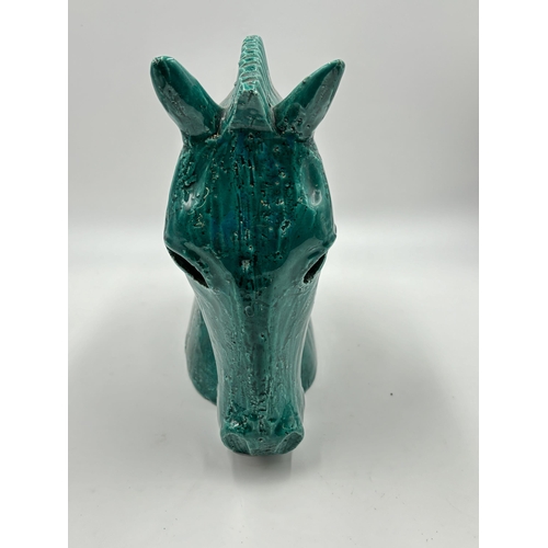 327 - A 1960s Italian Aldo Londi for Bitossi green glazed pottery horse head sculpture - approx. 25cm high