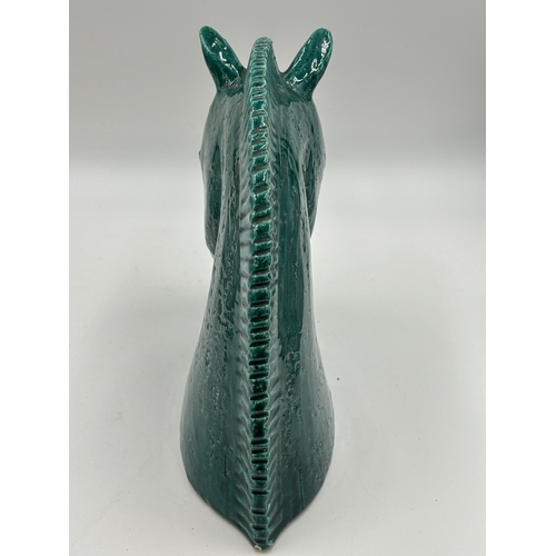 327 - A 1960s Italian Aldo Londi for Bitossi green glazed pottery horse head sculpture - approx. 25cm high