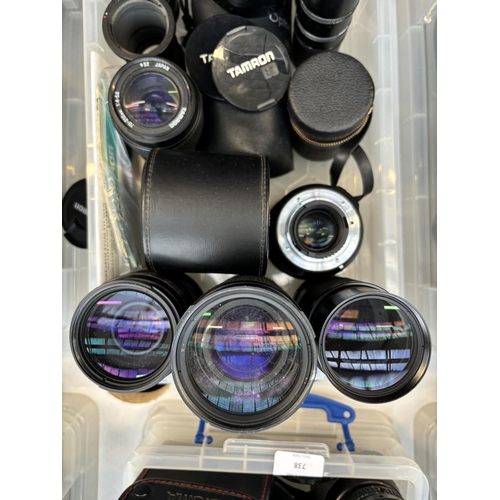 739 - A collection of Tamron camera lenses and extension tubes to include Corfield, Photina etc.