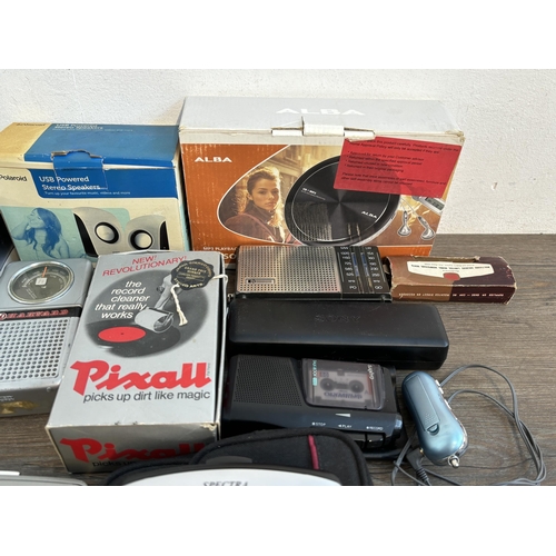 764 - A collection of audio items to include boxed Alba personal CD player, Harvard, Pye and Design Go por... 