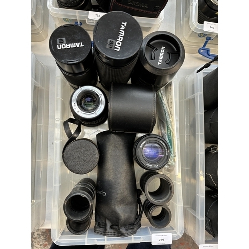 739 - A collection of Tamron camera lenses and extension tubes to include Corfield, Photina etc.