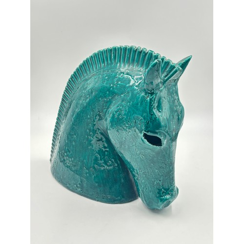 327 - A 1960s Italian Aldo Londi for Bitossi green glazed pottery horse head sculpture - approx. 25cm high