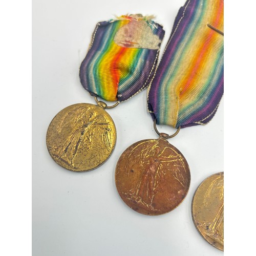 2227 - Four WWI Victory medals, one presented to G-30703 Pte. J.S. Cross The Queen's R., one presented to 1... 