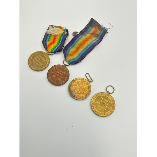 2227 - Four WWI Victory medals, one presented to G-30703 Pte. J.S. Cross The Queen's R., one presented to 1... 