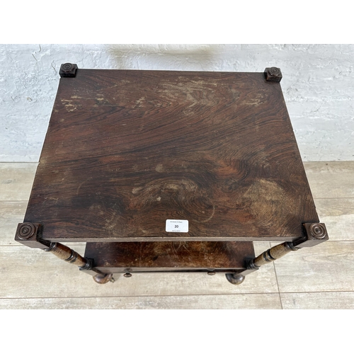 20 - A 19th century rosewood two tier side table/whatnot - approx. 66cm high x 51cm wide x 40cm deep