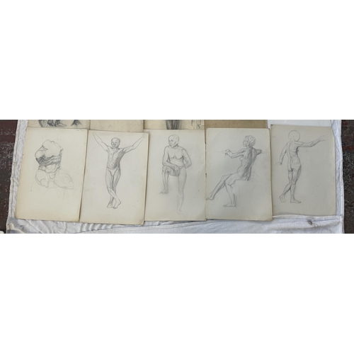 275 - A large collection of Roger Sumner and associates nude pencil sketches