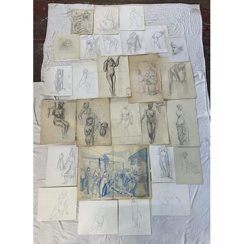 275 - A large collection of Roger Sumner and associates nude pencil sketches