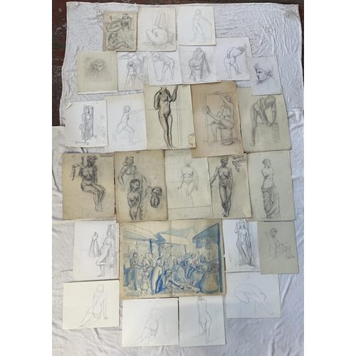 275 - A large collection of Roger Sumner and associates nude pencil sketches