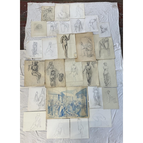 275 - A large collection of Roger Sumner and associates nude pencil sketches