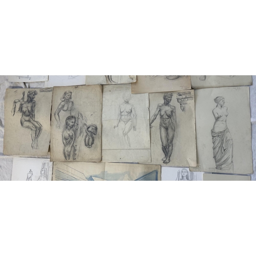 275 - A large collection of Roger Sumner and associates nude pencil sketches