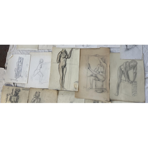 275 - A large collection of Roger Sumner and associates nude pencil sketches