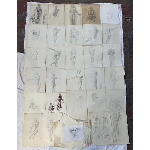 275 - A large collection of Roger Sumner and associates nude pencil sketches