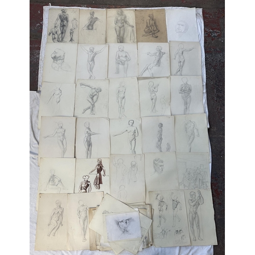 275 - A large collection of Roger Sumner and associates nude pencil sketches