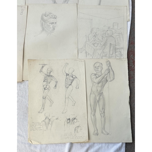 275 - A large collection of Roger Sumner and associates nude pencil sketches