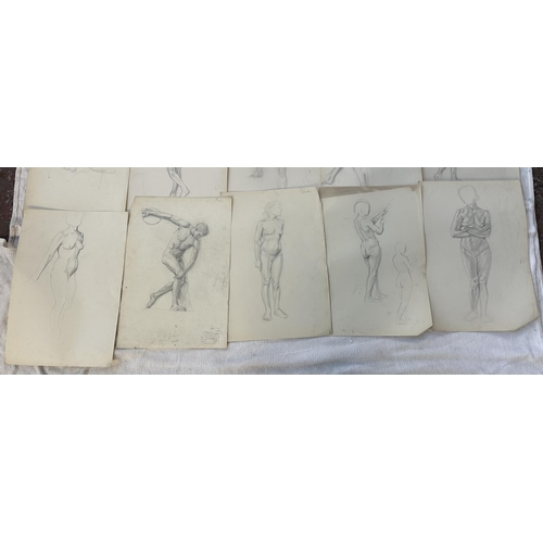 275 - A large collection of Roger Sumner and associates nude pencil sketches