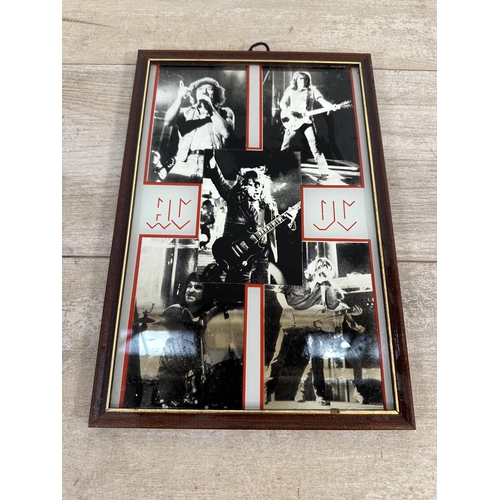 799 - Four mirrors to include AC/DC, Iron Maiden and Kylie Minogue each measure 33cm x 22cm