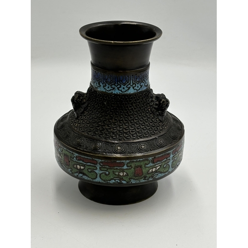 2293 - A late 19th/early 20th century Japanese bronze champlevé vase - approx. 15cm high