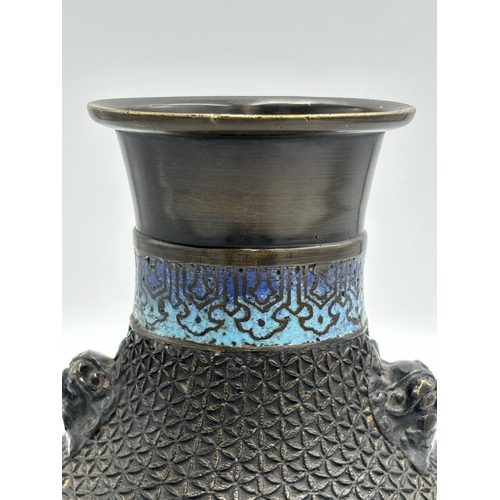 2293 - A late 19th/early 20th century Japanese bronze champlevé vase - approx. 15cm high