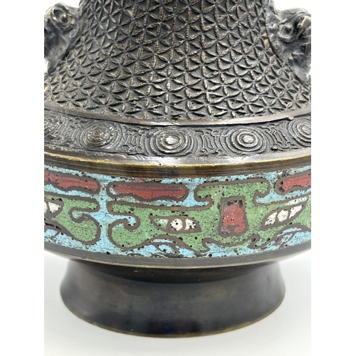 2293 - A late 19th/early 20th century Japanese bronze champlevé vase - approx. 15cm high