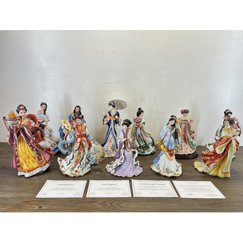 365 - Ten Danbury Mint fine porcelain figurines by Lena Liu, Springtime Grace, The Rose Princess, Coral Pr... 
