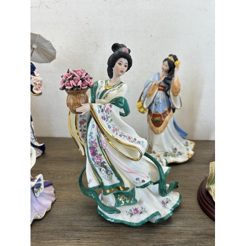 365 - Ten Danbury Mint fine porcelain figurines by Lena Liu, Springtime Grace, The Rose Princess, Coral Pr... 