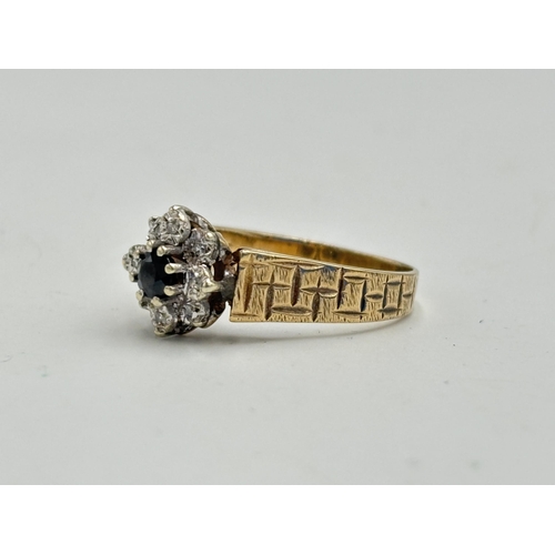 2133C - A hallmarked 9ct gold diamond and sapphire ring, size S½ - approx. gross weight 4.3g