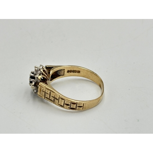 2133C - A hallmarked 9ct gold diamond and sapphire ring, size S½ - approx. gross weight 4.3g