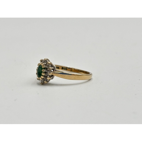 2133D - A hallmarked 9ct gold diamond and emerald ring, size L - approx. gross weight 2.2g