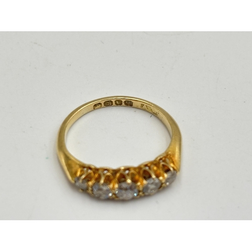 2133K - A hallmarked 18ct gold five stone diamond ring, size K - approx. gross weight 2.65g