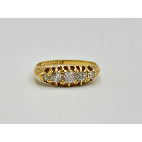 2133P - A Victorian hallmarked 18ct gold five stone diamond ring, size P½ - approx. gross weight 3.5g