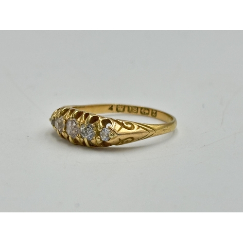 2133P - A Victorian hallmarked 18ct gold five stone diamond ring, size P½ - approx. gross weight 3.5g